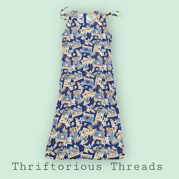 Disney Dresses | Vintage Disney Store Tropical Mickey & Minnie Maxi Dress | Color: Blue/Tan | Size: M | Thenotorioushtp's Closet